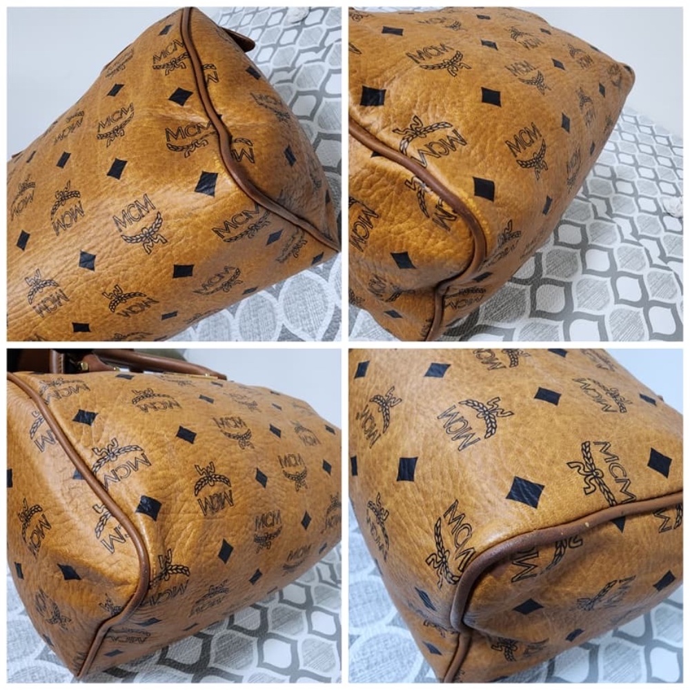 Authentic MCM Visetos Essential Boston Dog Bone Bag Cognac - Picture 5 of 11